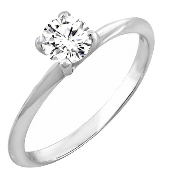 0.26 Carat (ctw) 14K White Gold Round White Diamond Solitaire Promise Engagement Ring 1/4 CT